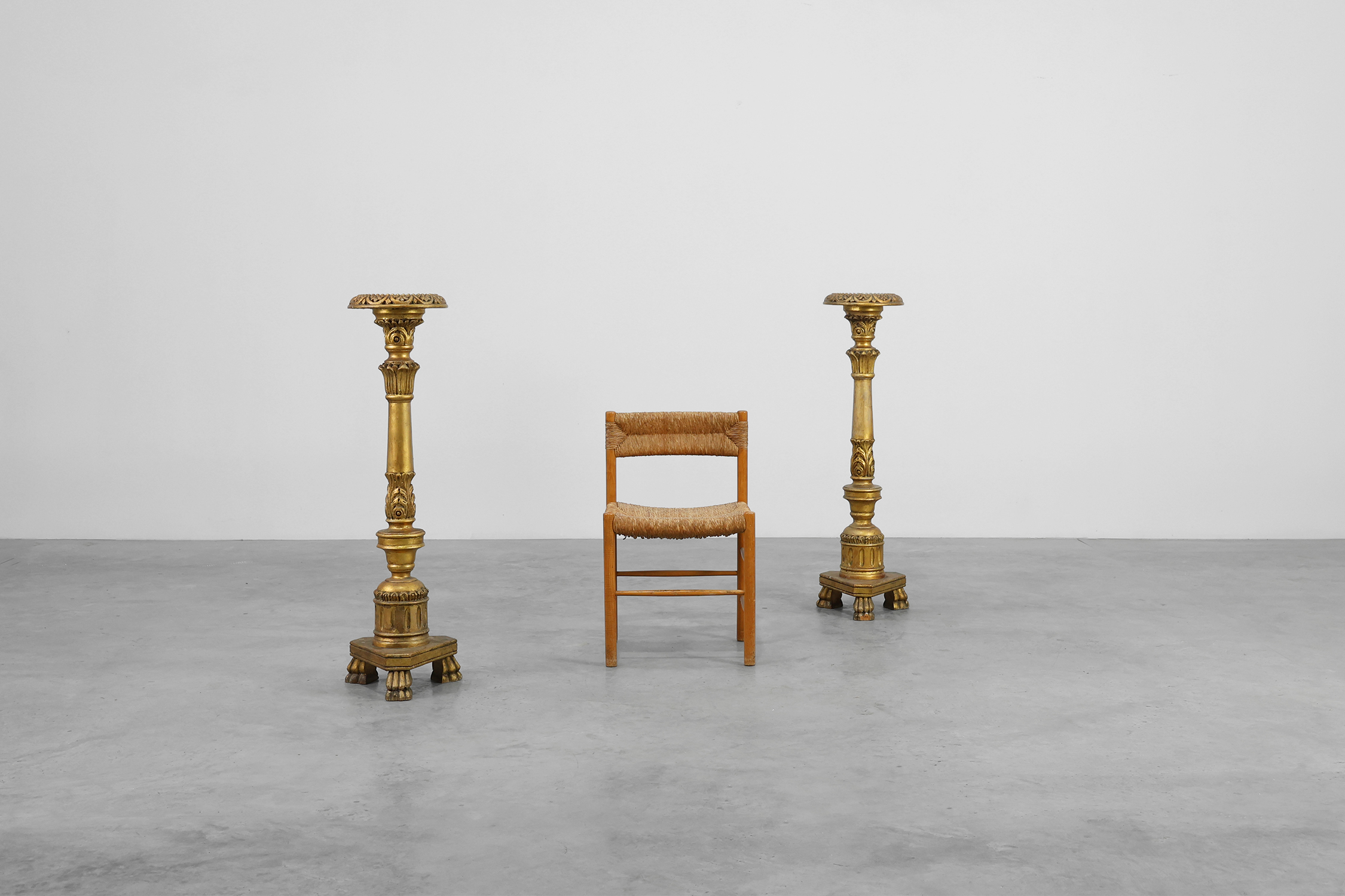 Pair of Gilt Wooden Pedestals with Plaster Decoration, France 19th Centurythumbnail